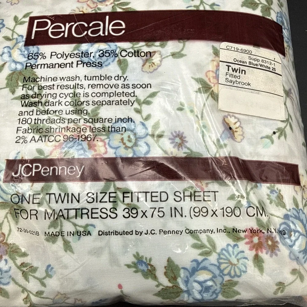 Jc Penney Twin Fitted Sheet Saybrook Ocean Blue/White, New Open Bag